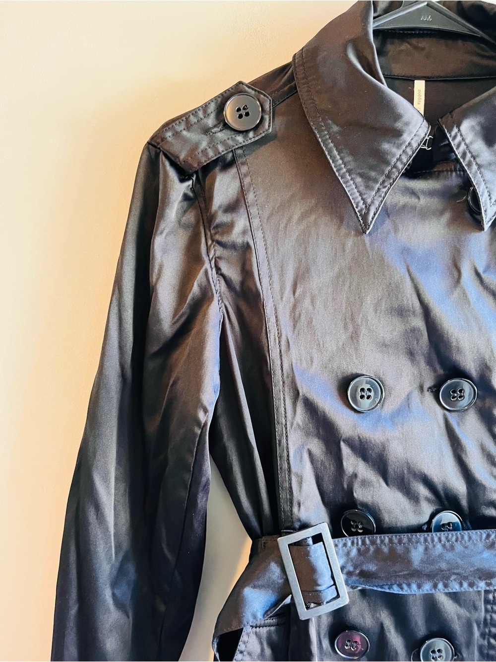 Noblita Classic Double-Breasted Black Trench Coat with Belt XS - Picture 2 of 10